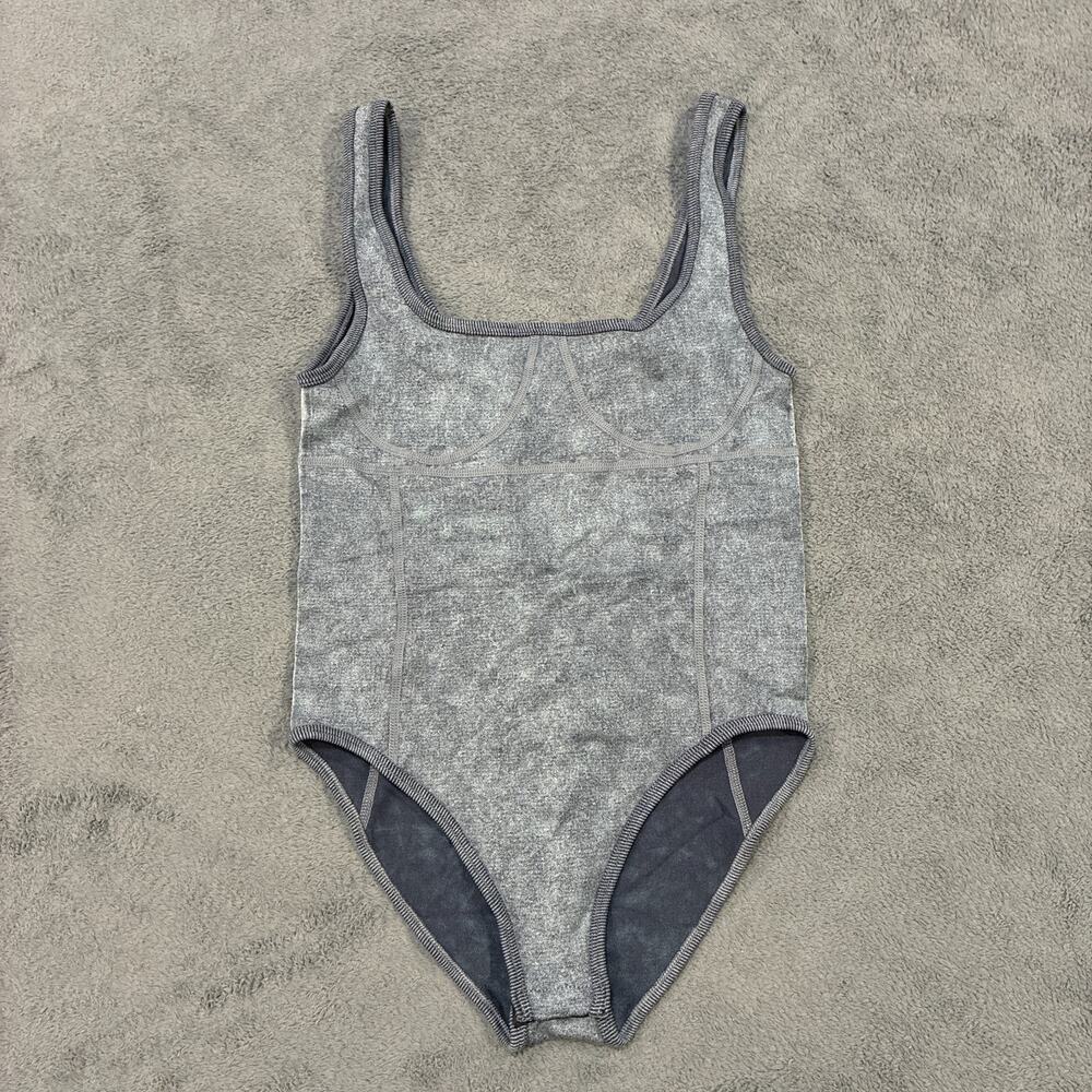 Anewsta Dark Gray Bodysuit Corset Style Tank Top Fitted Stretchy Women’s Size M